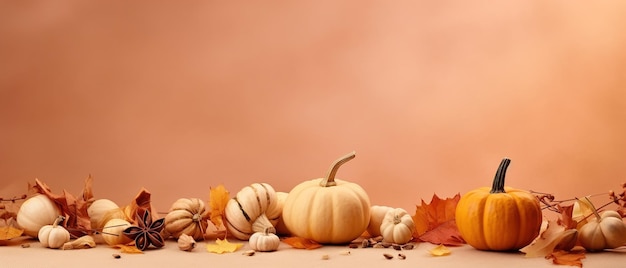 Festive autumn and Happy Thanksgiving decor from pumpkins berries and leaves Ai Generated