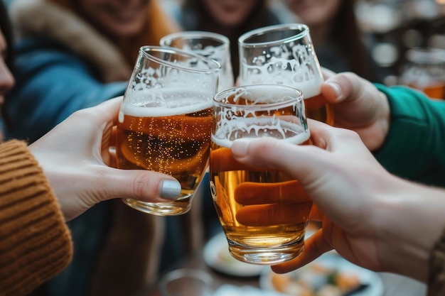 Festive Back view vrienden drinken bier Generate Ai