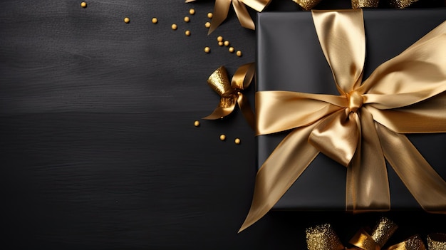 Festive background for Boxing Day with gift box and gold ribbon