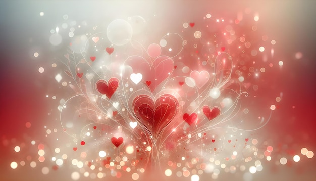 festive background for Valentines Day made of hearts bokeh lights abstract lines blurs in a modern
