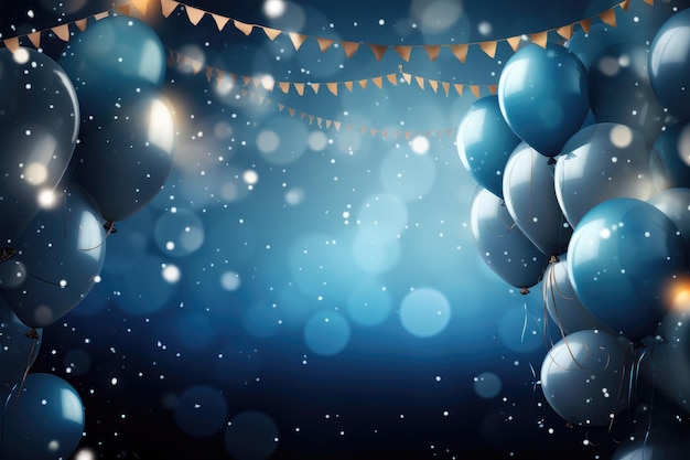 Festive background with balloons and bokeh lights 3d rendering Party Background with lights confetti balloons and serpentine AI Generated