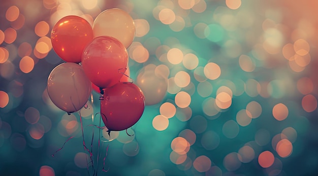 Festive background with balloons and bokeh lights space for text