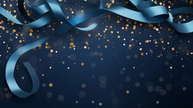 Photo festive background with blue confetti and serpentine