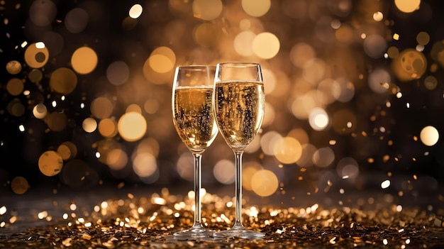 シャンパン グラスでお祭りの背景クリスマス ムード背景のボケ味