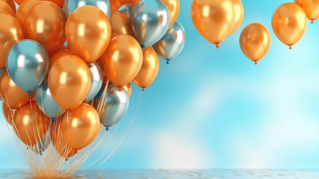 Festive background with colorful balloons Blue yellow orange colors