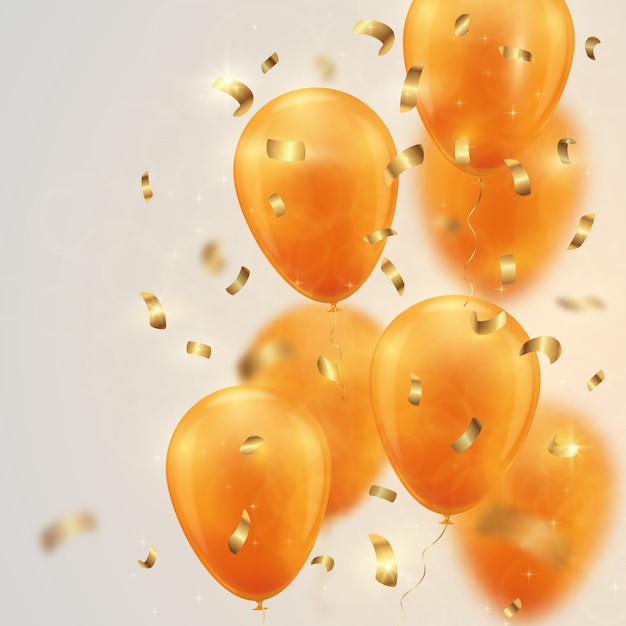 Photo festive background with gold balloons and confetti.