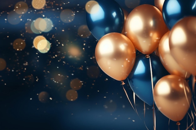Festive background with golden and blue balloons