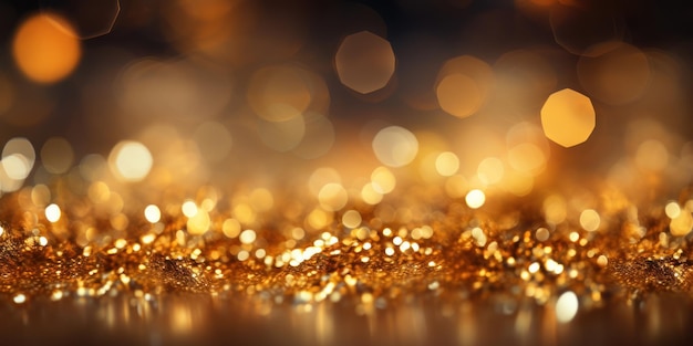 Festive background with golden bokeh lights