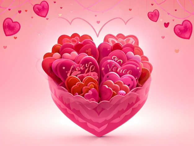 Photo festive background with pink hearts happy valentines day