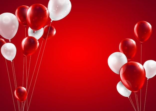 Festive background with red and white balloons