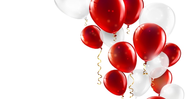 Festive background with red and white balloons