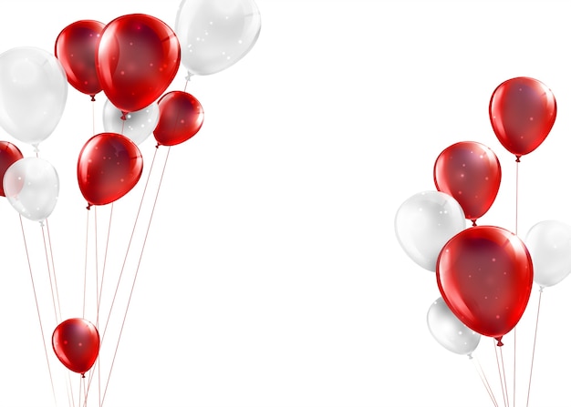 Photo festive background with red and white balloons