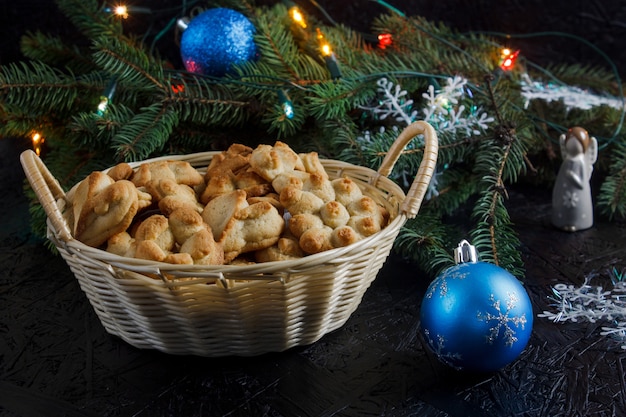 Festive baked goods. Christmas pastries and tea