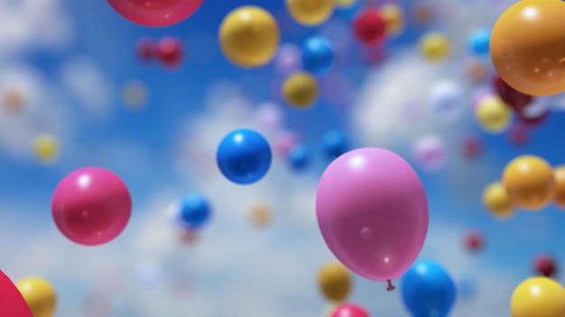 Festive balloons flying in the sky. 3D rendering.