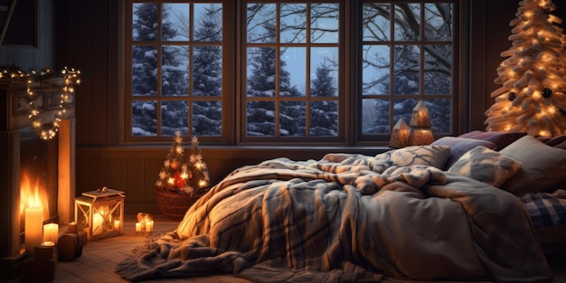 Festive bedroom cozy home new year joy