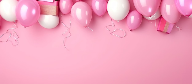 Festive birthday accessories with empty space in the center on a pink background