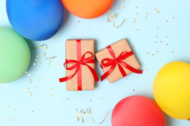 Festive birthday background on colored background with place for text. High quality photo