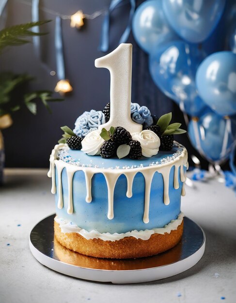 Foto torta di crema di compleanno festiva bambino di un anno numero 1 celebrazione dell'anniversario di un anno cibi dolci