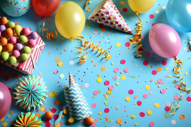 Festive Birthday Party Banner with Colorful Balloons and Gifts