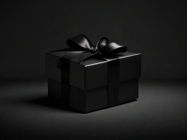 Праздничный черный одиночный подарок крупным планом на темном фоне