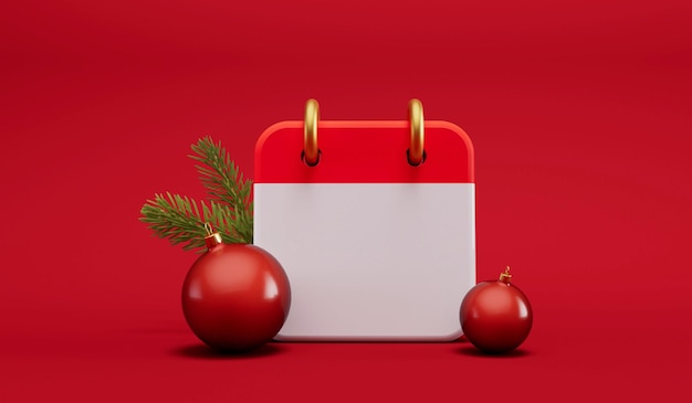 Festive blank calendar page Advent calendar with holiday decorations 3D Rendering