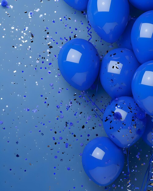Foto banner di festa con sfondo di palloncini blu festivi