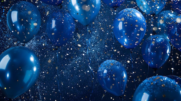 Photo festive blue balloons background design party banner