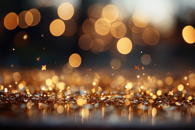 Festive blurred gold garland with bokeh as background christmas and new year lights