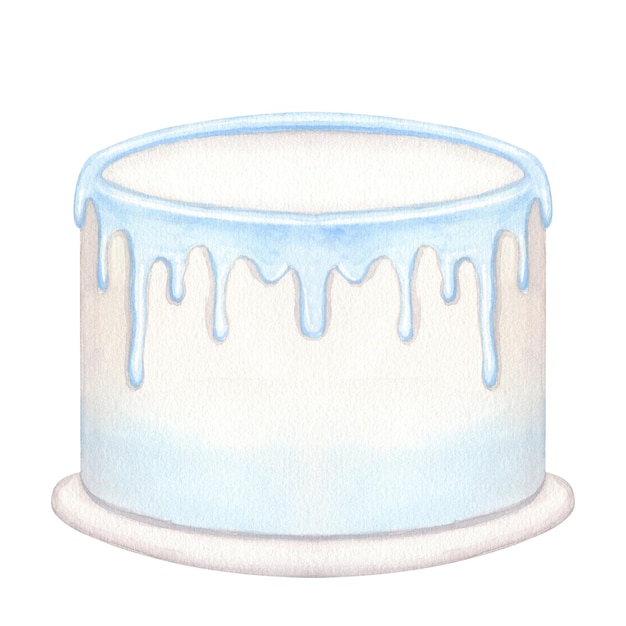 Festive cake with blue icing Boy039s birthday wedding Hand drawn watercolor illustration isolated