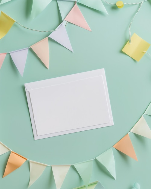 Festive Card Mockup with Pastel Bunting Background