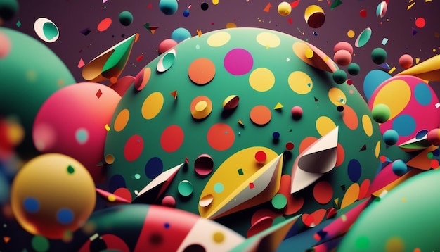 A festive carnival with colorful floats and falling confetti