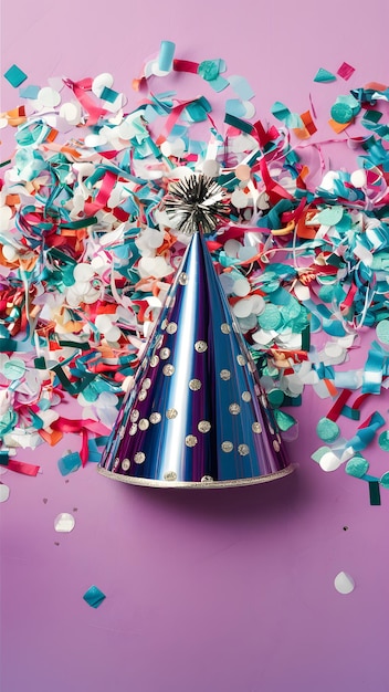 Festive celebration party hat confetti on vibrant backdrop joyous Vertical Mobile Wallpaper