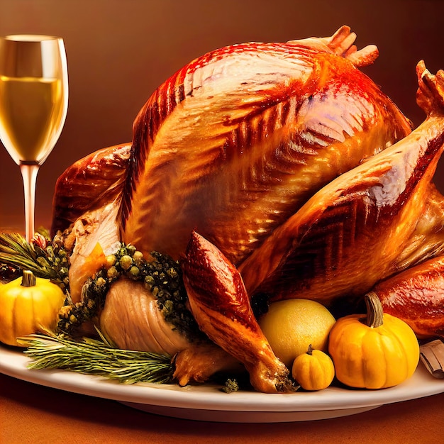 Festive celebration roasted turkey for Thanksgiving thanksgiving turkey turkey cooked in centerpiece