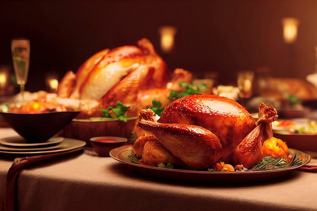 Festive celebration roasted turkey for Thanksgiving thanksgiving turkey turkey cooked in centerpiece