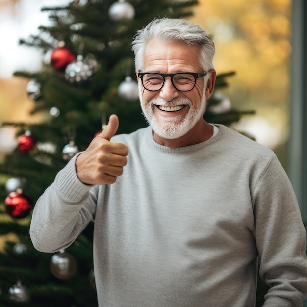 Festive Charm Heartwarming Laugh of an Old Man Christmas Spirit in an Oversized Sweatshirt