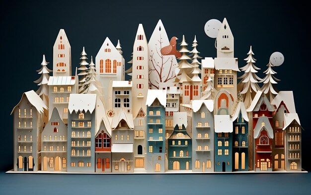 Premium AI Image  Festive Cheer Christmas Paper Houses Generative AI
