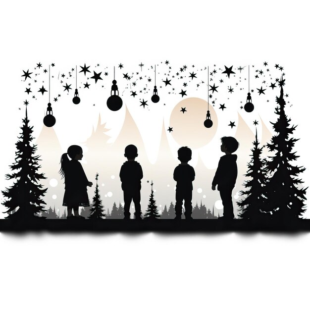 Foto natale festivo per bambini silhouette vettoriale in bianco e nero come foto