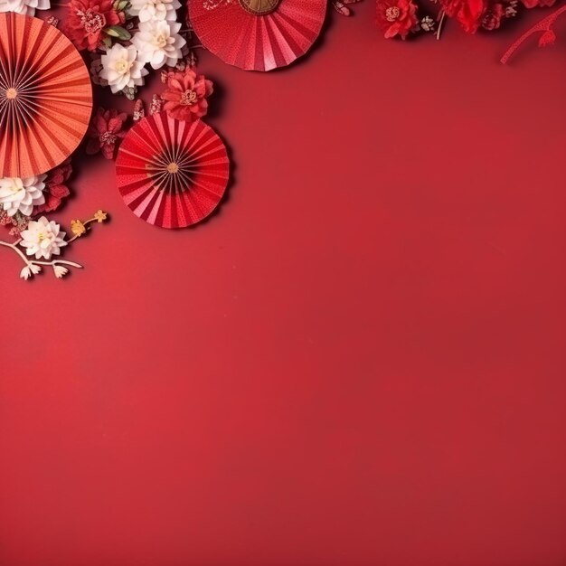 Festive Chinese New Year Decorations Captivating Flat Lay with Abundant Empty Space