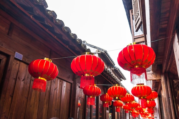 Festive chinese red lantern decorations