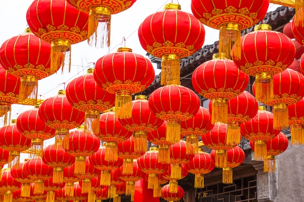 Festive chinese red lantern decorations