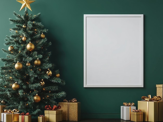 festive christmas 3d rendering of blank mockup poster frame