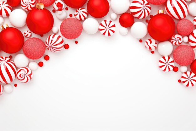 Photo festive christmas background with candy cane and baubles in the style of red generative ai