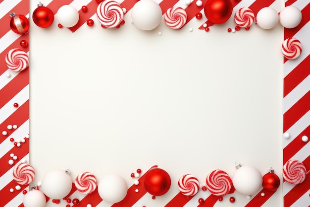 Festive Christmas background with candy cane and ornaments in red style Generative AI