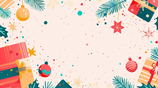 Photo festive christmas background with ornaments and gifts