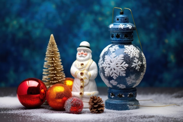 Photo festive christmas background with ornate decorations and new year's ball