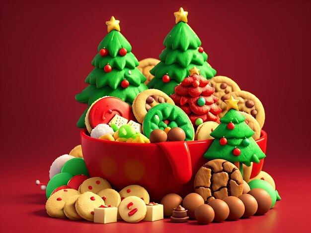 Photo festive christmas background with sweets cookies and modern decorations