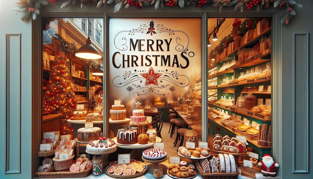 Photo festive christmas bakery window display wonderland