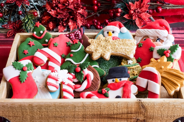 Festive Christmas cookies in basket