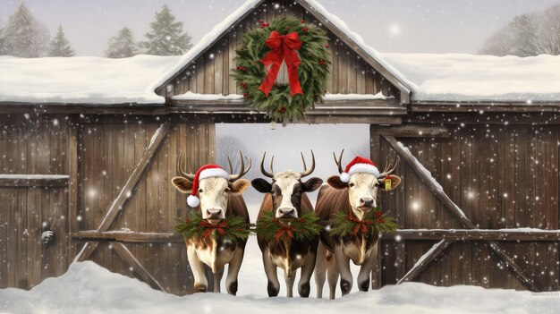 Festive christmas cows