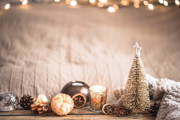 Festive Christmas cozy atmosphere with home decor